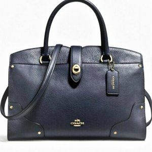 Coach Mercer Navy Grain Leather Satchel Handbag